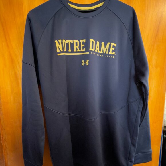 EUC Men's Under Armour Navy Notre Dame Sideline Armour Fleece Crew - Picture 1 of 4